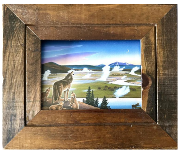 Framed Print of Yellowstone Wolves by Monte Dolack. Preowned in excellent condition